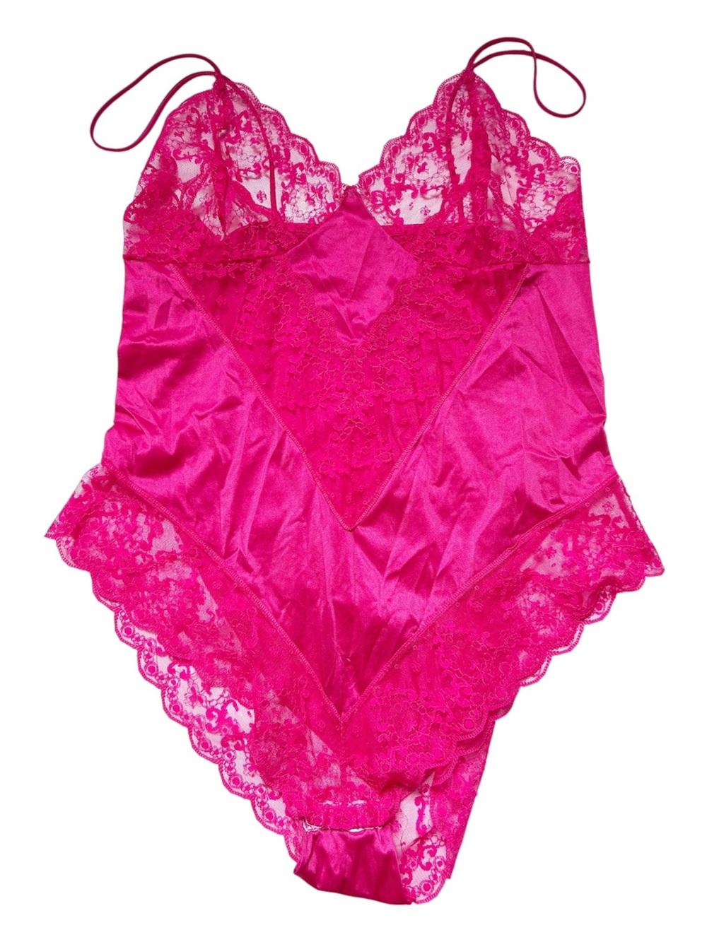 Vintage 80’s Hot Pink Lace One Piece Body Suit Lingerie